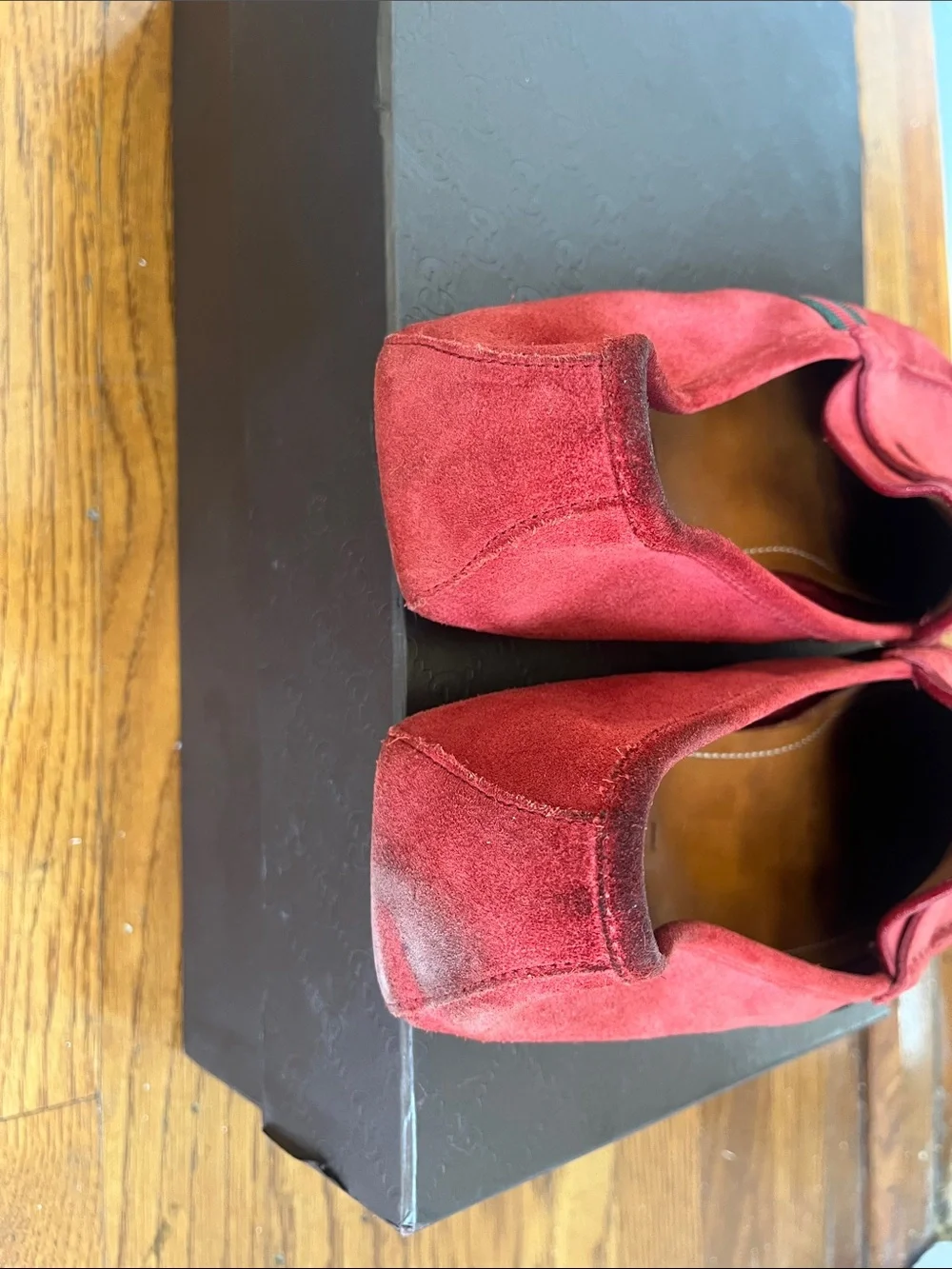 Gucci Red Suede Drivers with Signature Web Stripe
